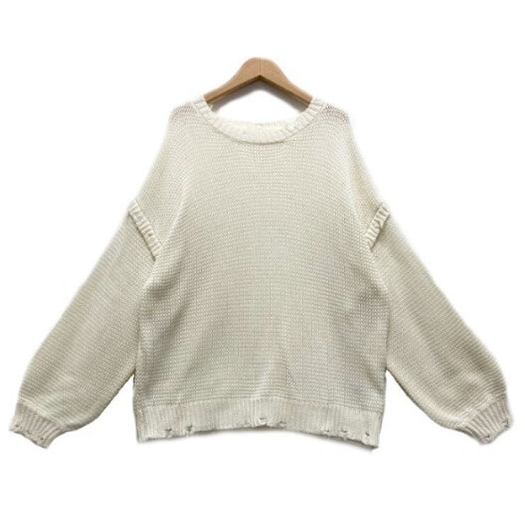 アイボリー | ニットトップス ダメージニット セーター レディース ゆったりサイズ 長袖 | MiiDUE