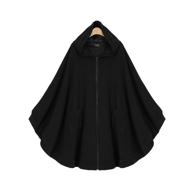 ポンチョコート　【BLACK】 クレドナ CREDONA パイピングポンチョコート （BLACK