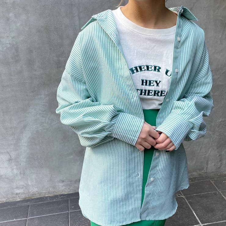 グリーン | シャツ 長袖 ストライプシャツ | MiiDUE