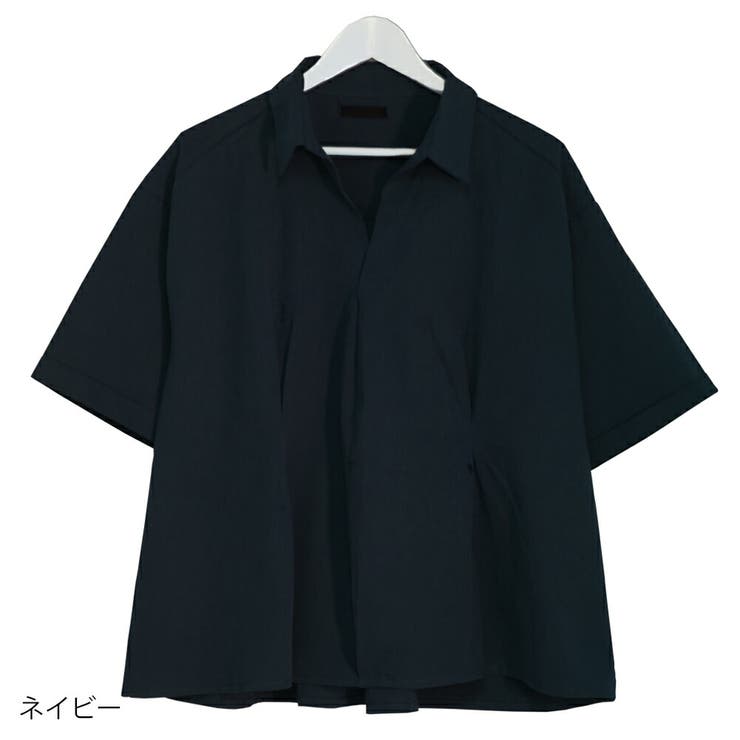 共ベルト付き シャツ 半袖 ブラウス レディース Vネック