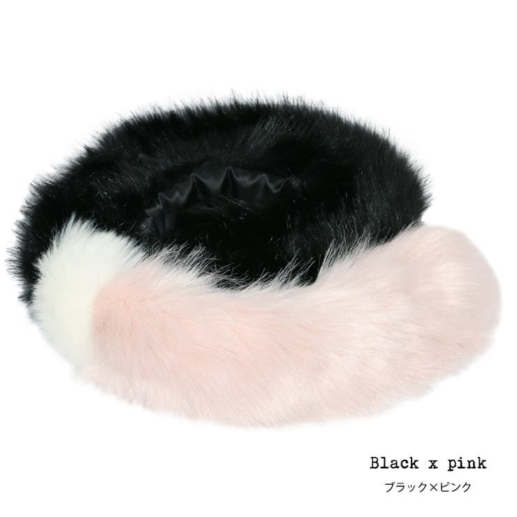 ブラック×ピンク | フェイクファー 配色 ティペット | mili an deni