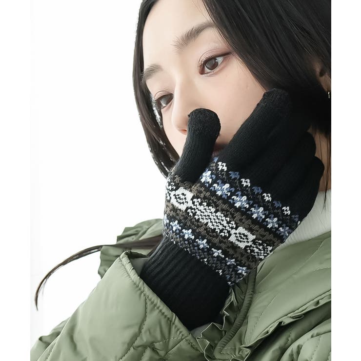 ブラック | 裏起毛スマホタッチ手袋 スマホタッチ対応 ノルディック | mili an deni