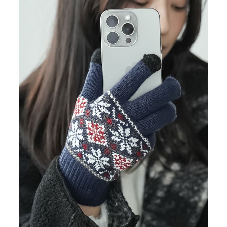ネイビー | 裏起毛スマホタッチ手袋 スマホタッチ対応 ノルディック | mili an deni