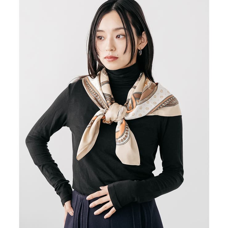 ベージュ | パネルプリント大判スカーフ シルクタッチ 大きめ | mili an deni