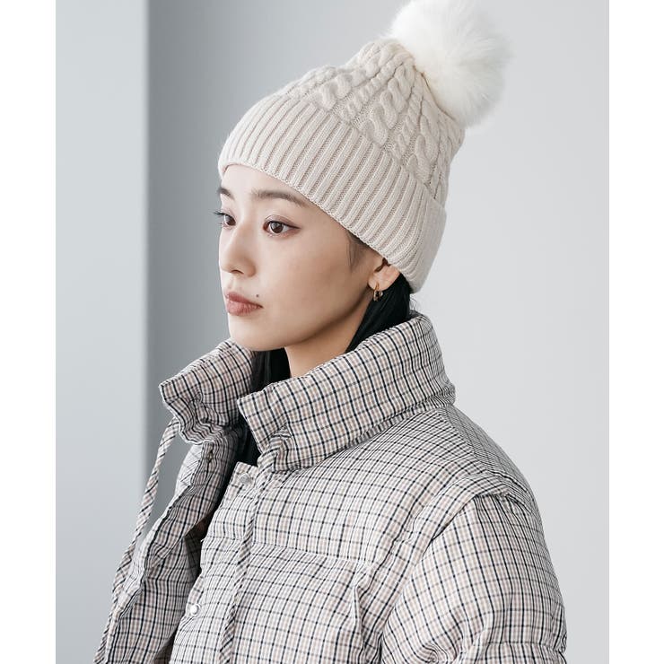 アイボリー | ファー取り外しケーブルニットキャップ ニット帽 ラビットファー | mili an deni