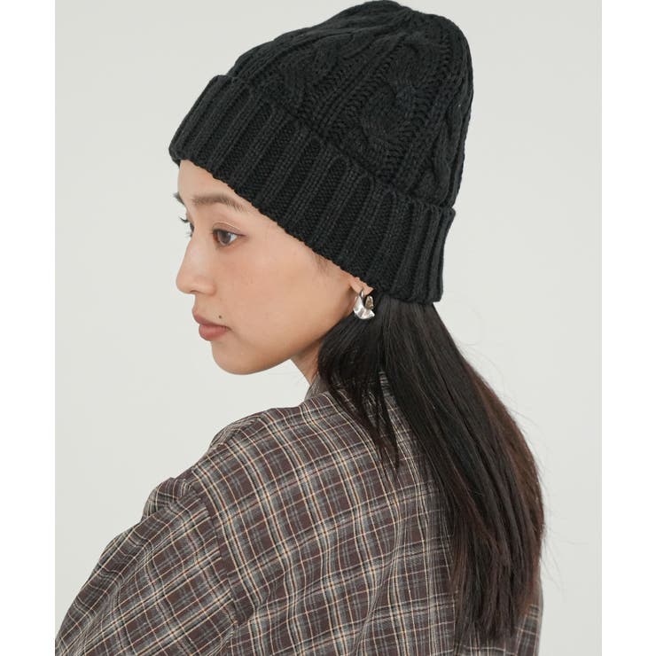 ブラック | ケーブルニットワッチ ニット帽 ケーブル編み | mili an deni