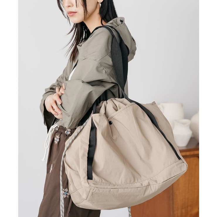 ベージュ | ワッシャーナイロンビッグトートバッグ ショルダーバッグ ハンドバッグ | mili an deni