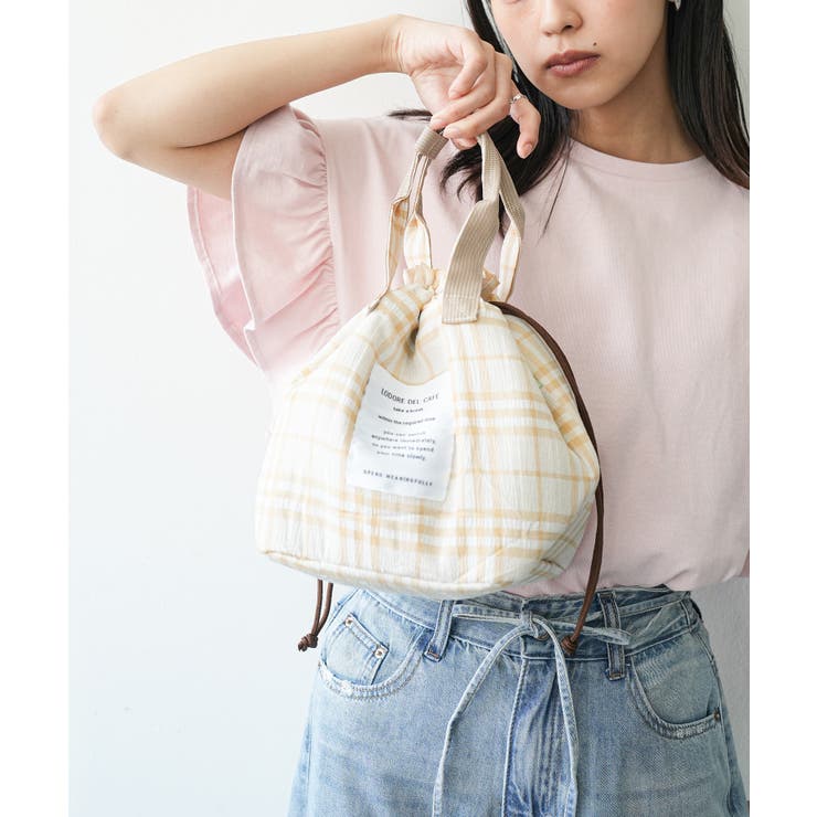 チェックベージュ | 保冷巾着ランチバッグ 保冷素材 バッグ | mili an deni