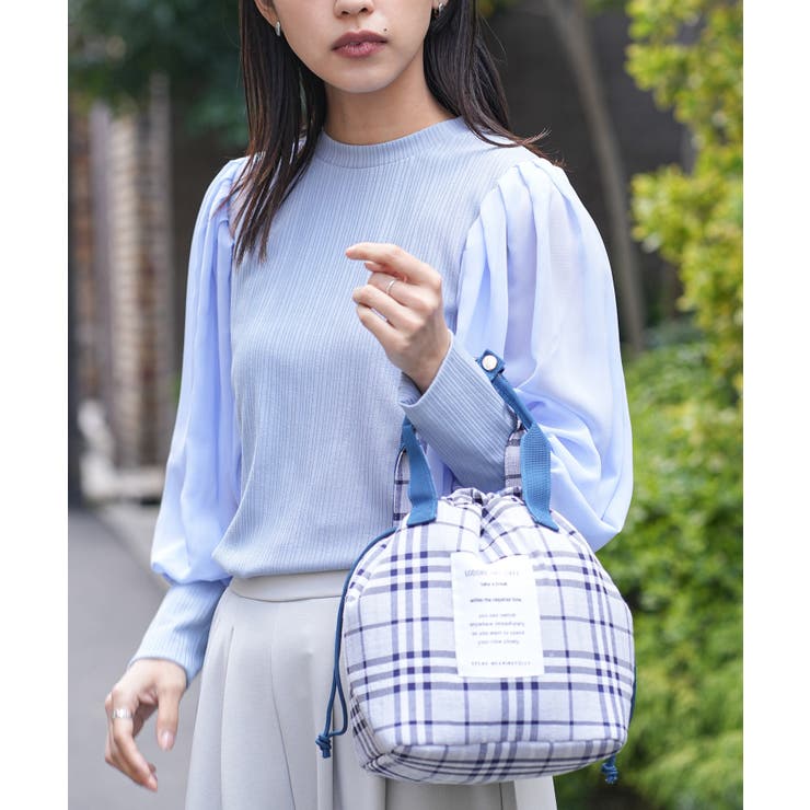 チェックネイビー | 保冷巾着ランチバッグ 保冷素材 バッグ | mili an deni