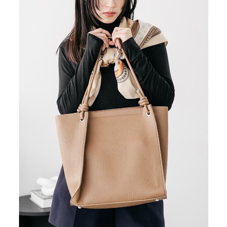 ブラウン | ポーチ付きフェイクレザートートバッグ ハンドバッグ ポーチセット | mili an deni