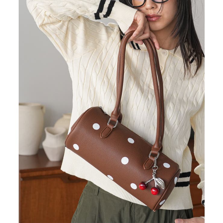 ブラウン | チャーム付きロングハンドルドットバッグ トートバッグ ショルダーバッグ | mili an deni