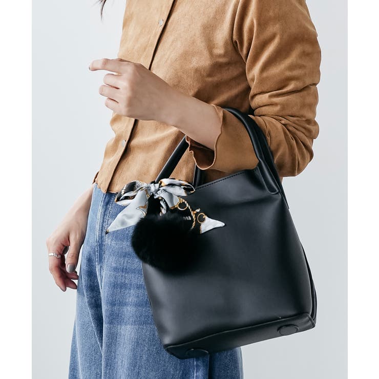 ブラック | エレファントポーチ付き2WAYフェイクレザーバッグ ショルダーバッグ ハンドバッ… | mili an deni