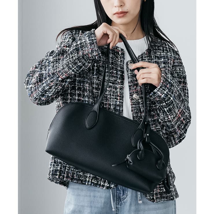 ブラック | バッグチャーム付きロングハンドルバッグ ショルダーバッグ ハンドバッグ | mili an deni