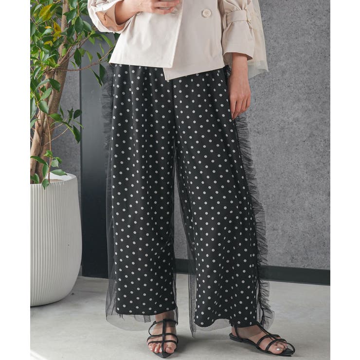 ブラック | レディース パンツ ドットサイドチュールパンツ | mili an deni