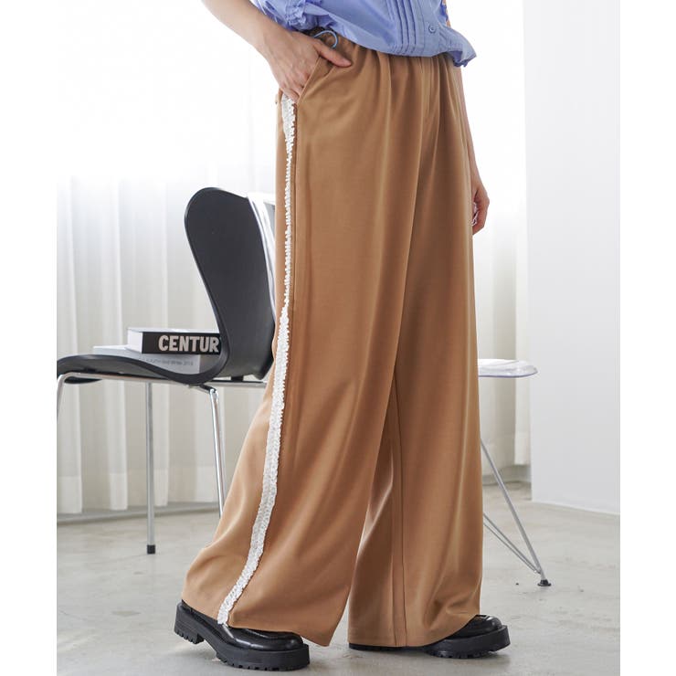 ベージュ | ワイドパンツ レディース サイドフリル | mili an deni