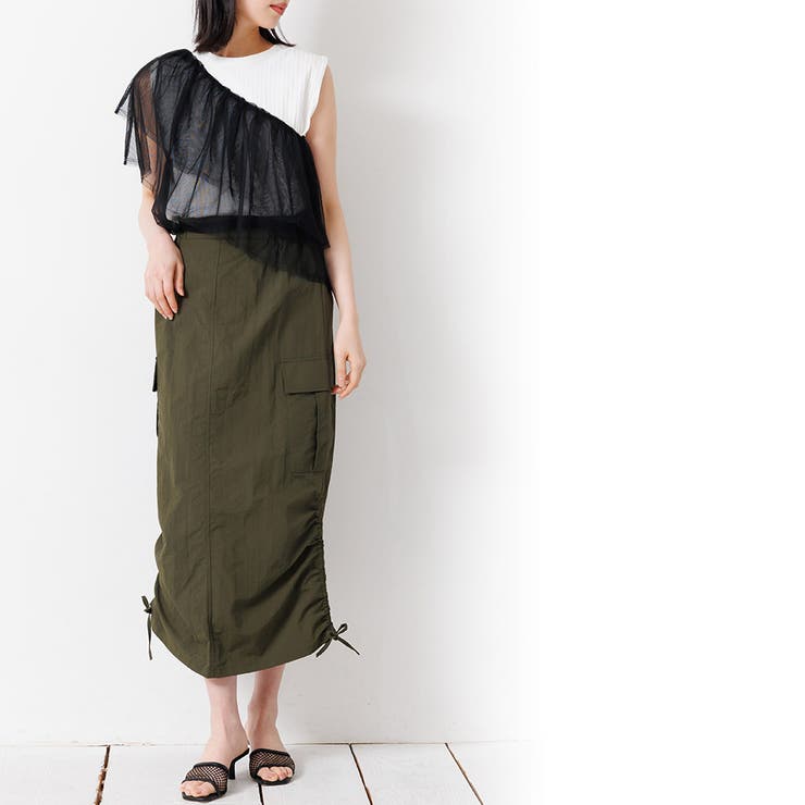 サイドドロストカーゴスカート シャーリング ロング丈 | mili an deni | 詳細画像13 