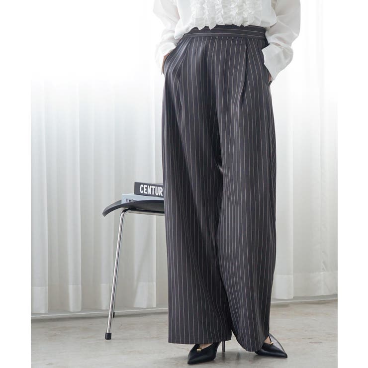 チャコール | ピンストライプ ストレートパンツ レディース | mili an deni