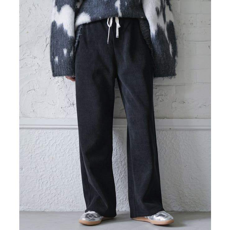 ブラック | コーデュロイ裏フリースボンディングパンツ 裏起毛 ストレッチ | mili an deni