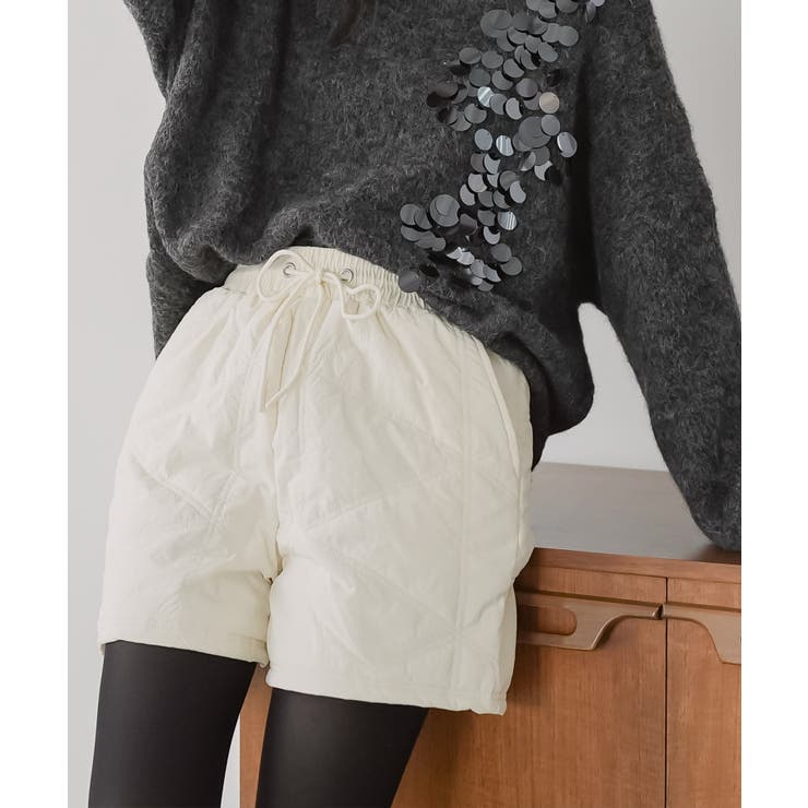 アイボリー | ナイロンワッシャー中綿キルトショートパンツ 中綿パンツ キルティング | mili an deni