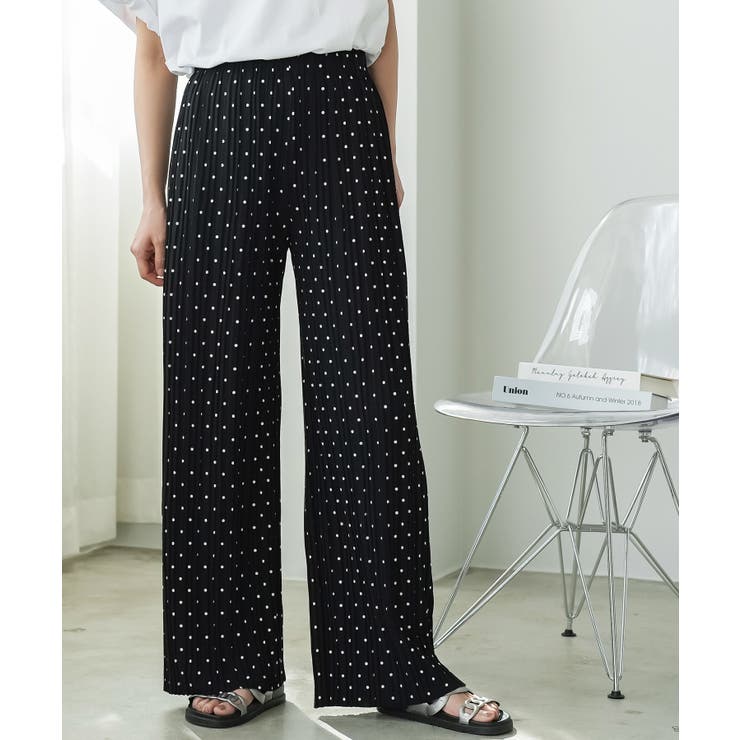 ブラック×ホワイト | セルフカット プリーツパンツ レディース | mili an deni
