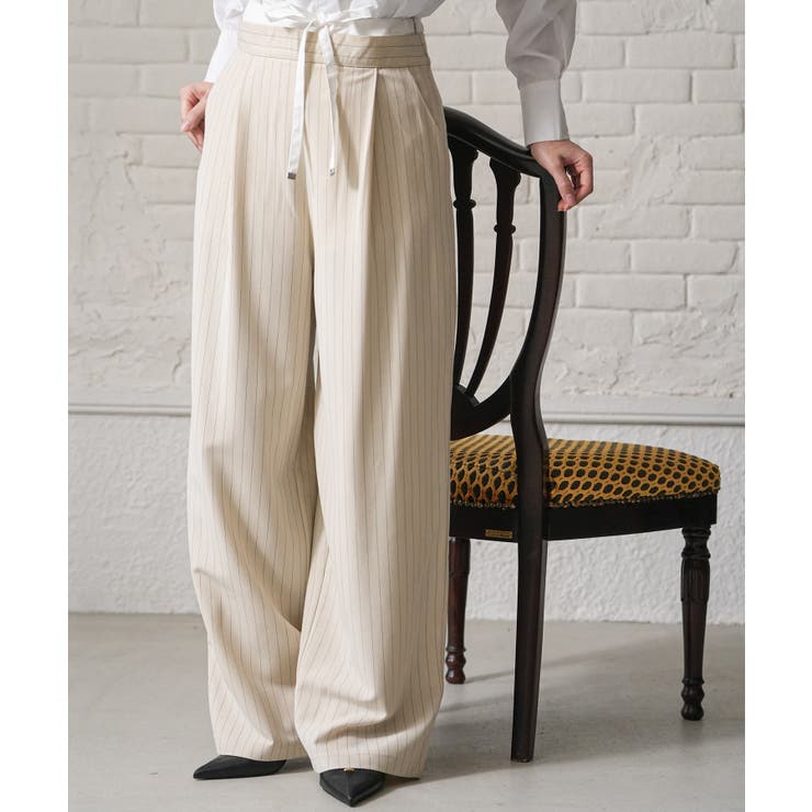 アイボリー | ストライプレイヤード風パンツ ワイドパンツ レディース | mili an deni