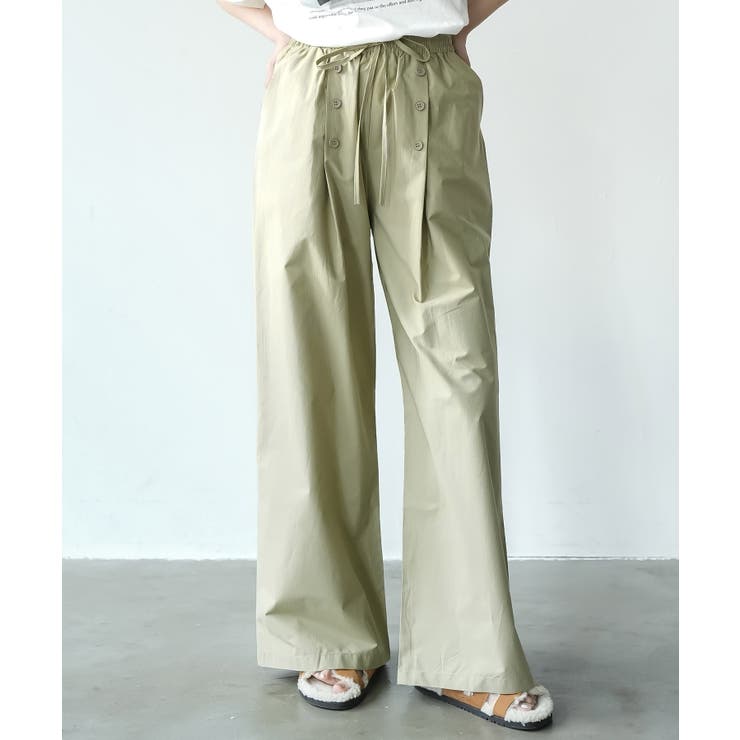 カーキ | フロントボタンワイドパンツ ロング丈 ボトムス | mili an deni