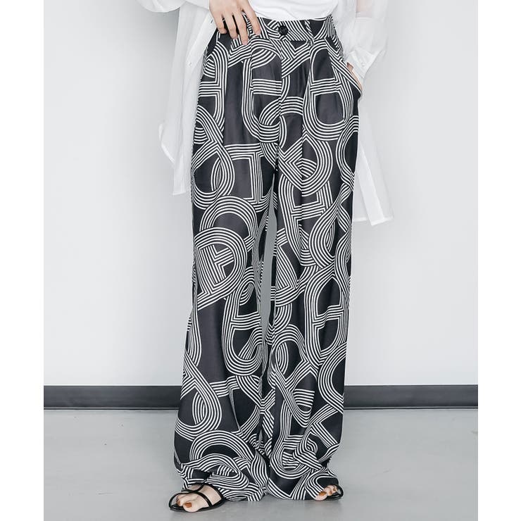 ブラック | 幾何柄イージーワイドパンツ ロング丈 ボトムス | mili an deni