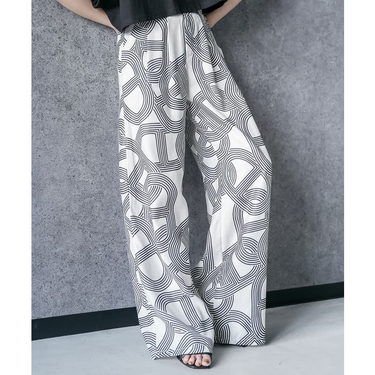 オフホワイト | 幾何柄イージーワイドパンツ ロング丈 ボトムス | mili an deni