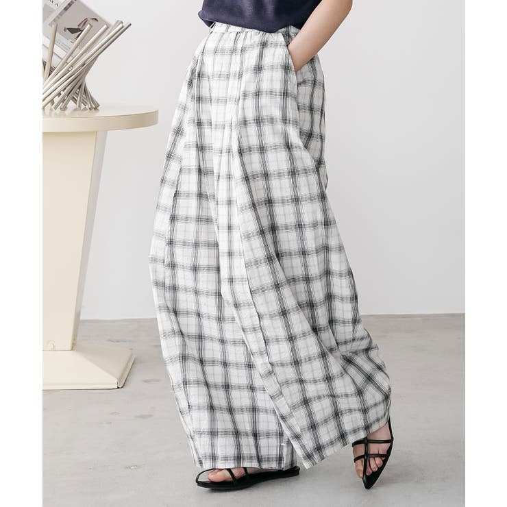 オフホワイト | チェックワイドパンツ スーパーワイド ロング丈 | mili an deni