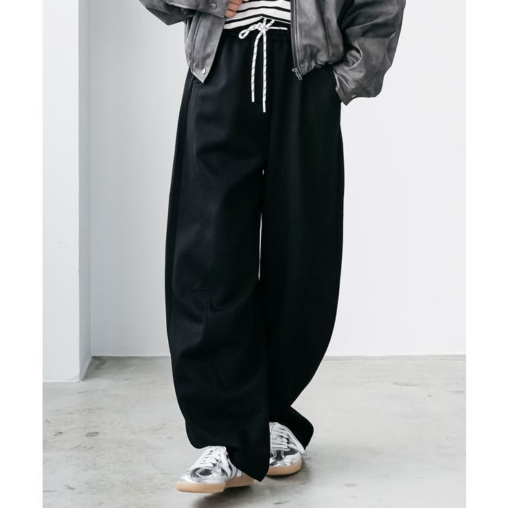 ブラック | スウェットカーブパンツ ロング丈 イージーパンツ | mili an deni