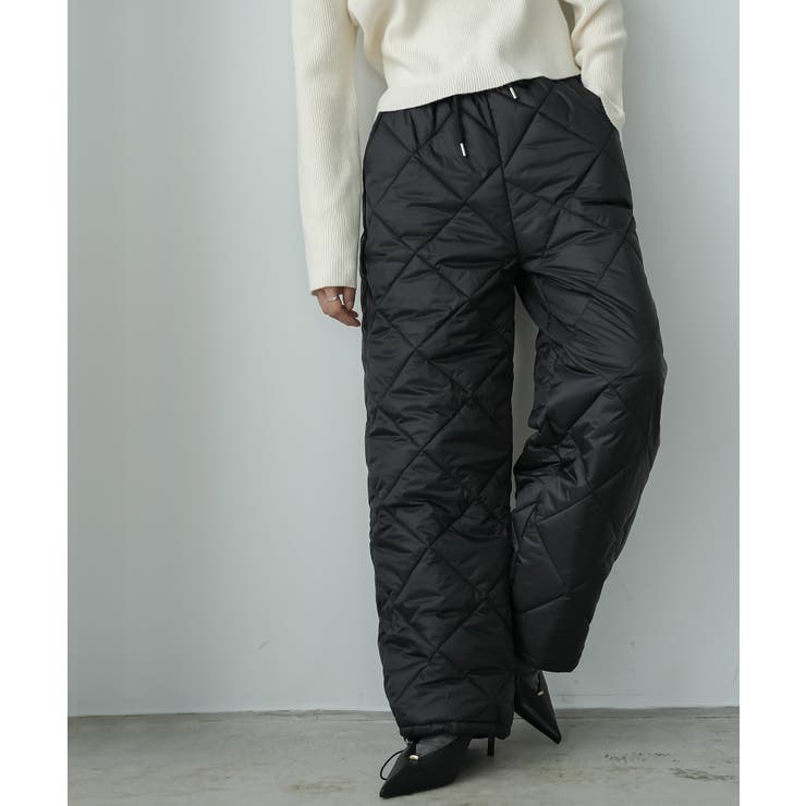 ブラック | ダイヤキルト裾ドロスト中綿パンツ ロング丈 防寒パンツ | mili an deni