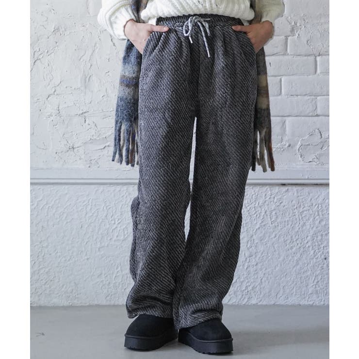 チャコール | 裏ボアパンツ ジャガード ワイドパンツ | mili an deni