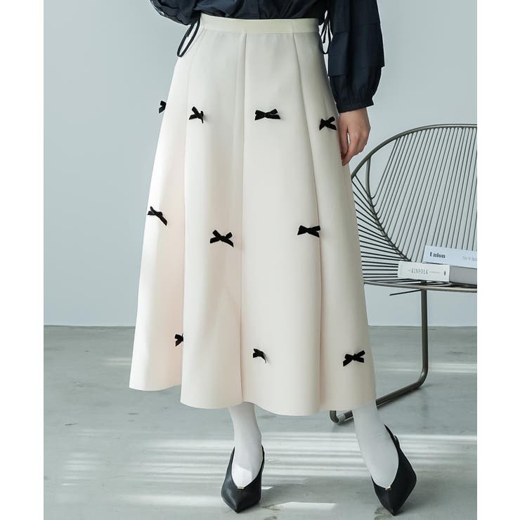 アイボリー | リボン付き フレアスカート レディース | mili an deni