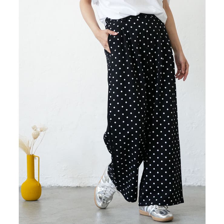 ブラック | ドット ワイドパンツ レディース | mili an deni