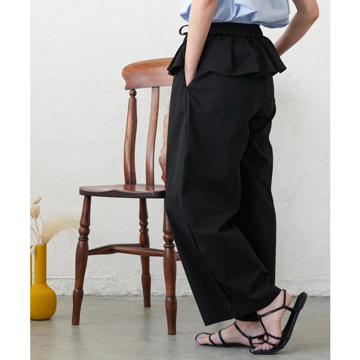 ブラック | ウエストレイヤードワイドパンツ レディース フリルウエスト | mili an deni