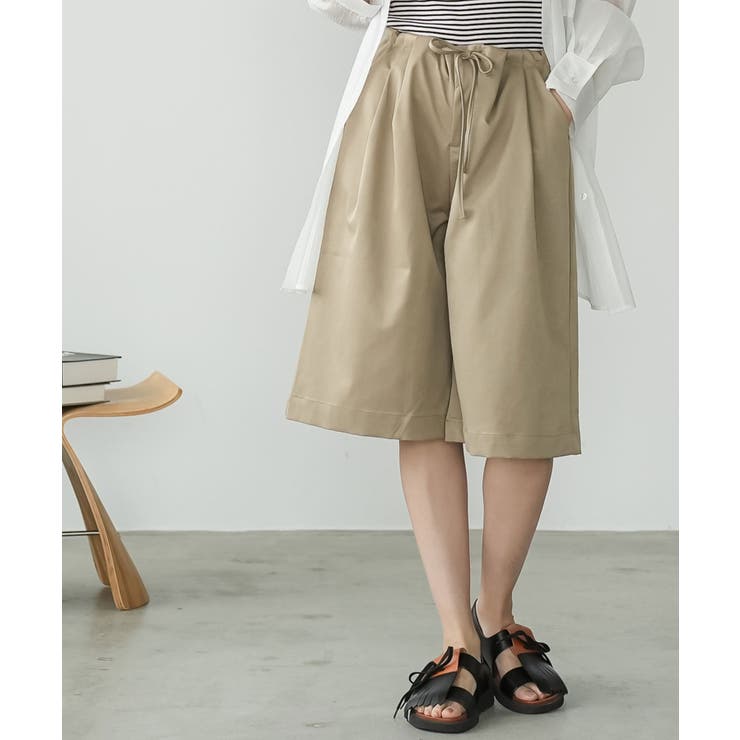 ベージュ | ウエストタック ツイルショートパンツ レディース | mili an deni