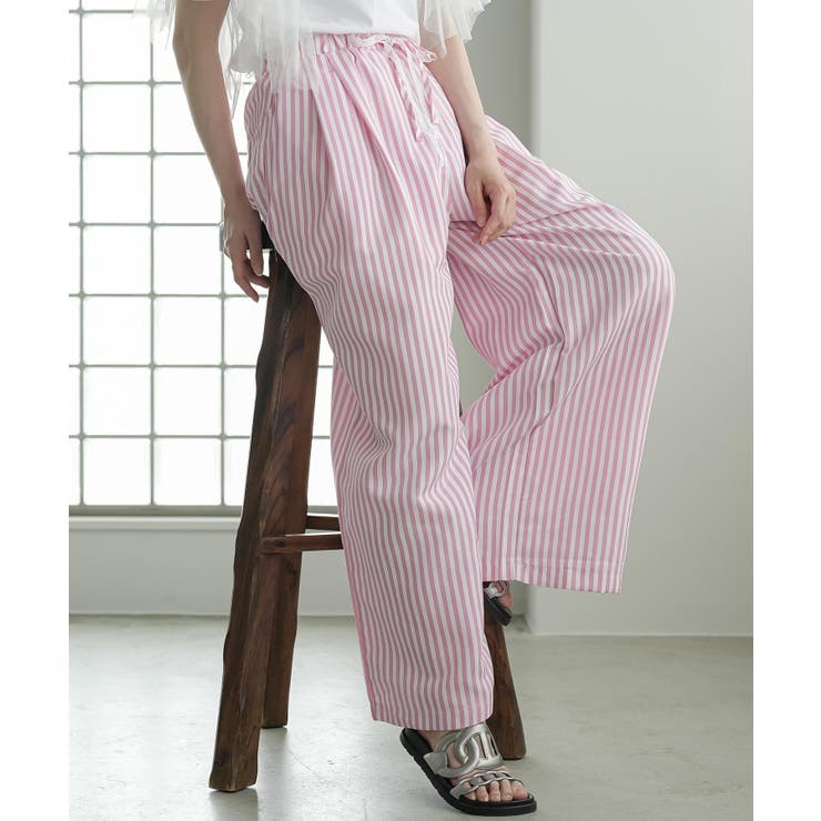 ピンク | ストライプ ワイドパンツ レディース | mili an deni