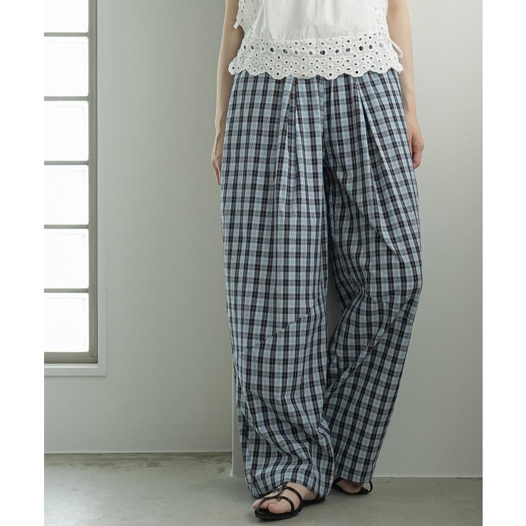ネイビー | チェック柄 ワイドパンツ レディース | mili an deni
