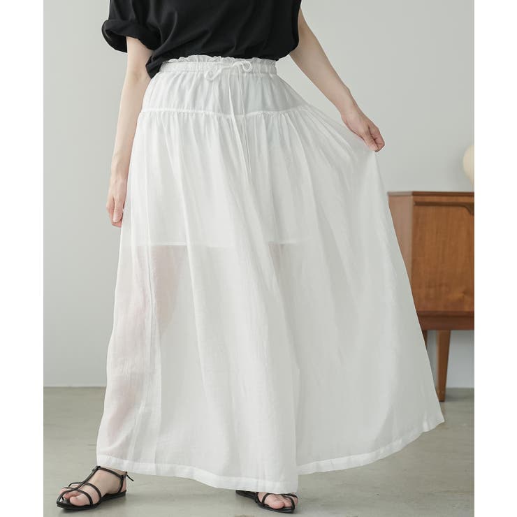 オフホワイト | シアーギャザーワイドパンツ シアーパンツ レディース | mili an deni