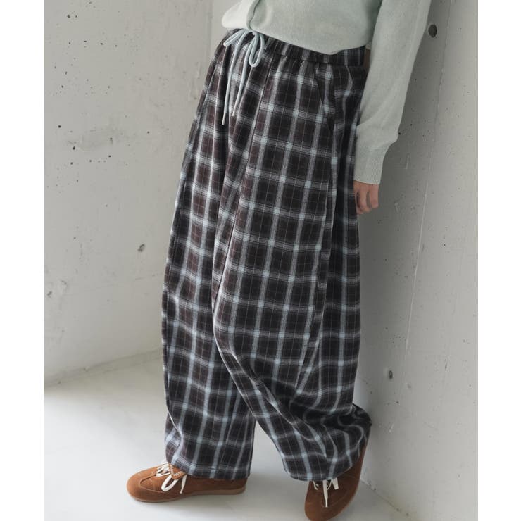 ブラウン | チェックパンツ レディース ワイドパンツ | mili an deni