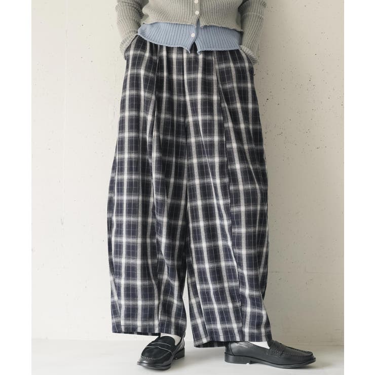 ネイビー | チェックパンツ レディース ワイドパンツ | mili an deni