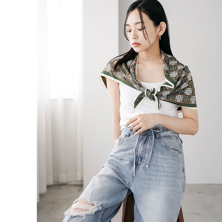 小紋柄トライアングルストール シルクタッチ 大きめ | mili an deni | 詳細画像8 