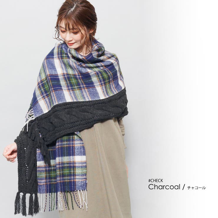 Tamme タム 黒 ケーブルニット風 ロングマフラー Tamme タム 黒 ケーブルニット風 ロングマフラー