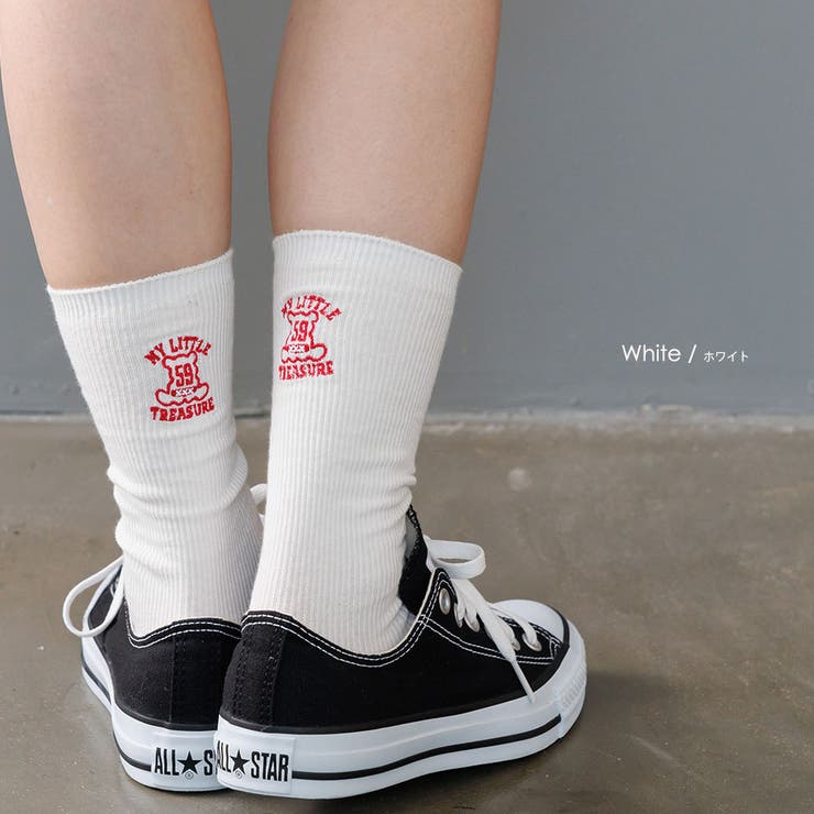 ホワイト(入荷済) | リブクルー丈刺繍ソックス 靴下 肌着 | mili an deni