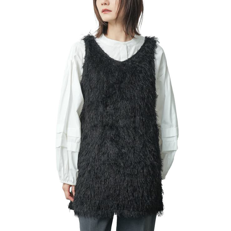 ブラック | 前後2WAYフリンジチュニック 前後着用可能 チュニック丈 | mili an deni