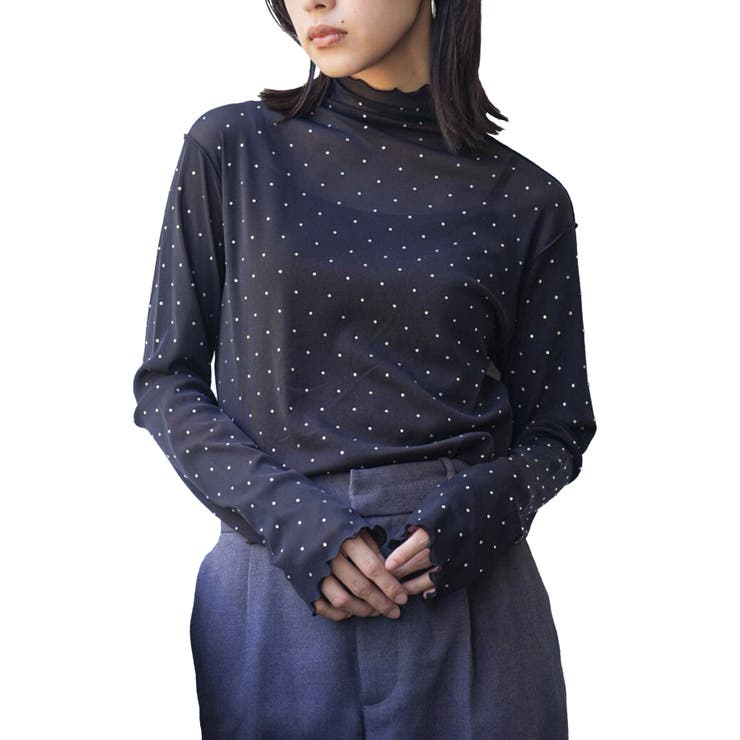 ブラック | レディース トップス ラインストーンメローハイネックトップス | mili an deni