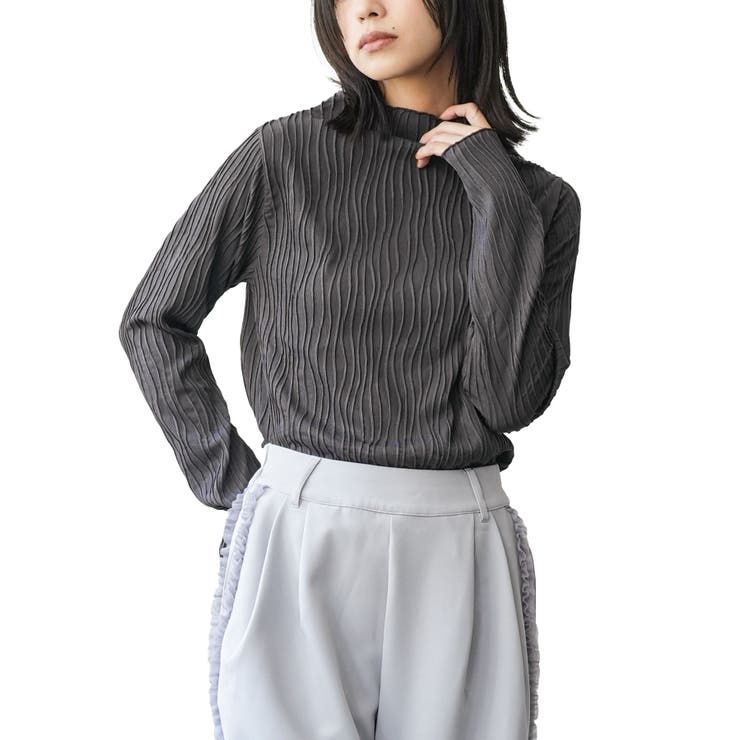 チャコール | レディース トップス ウェーブジャガードプチハイロンT | mili an deni