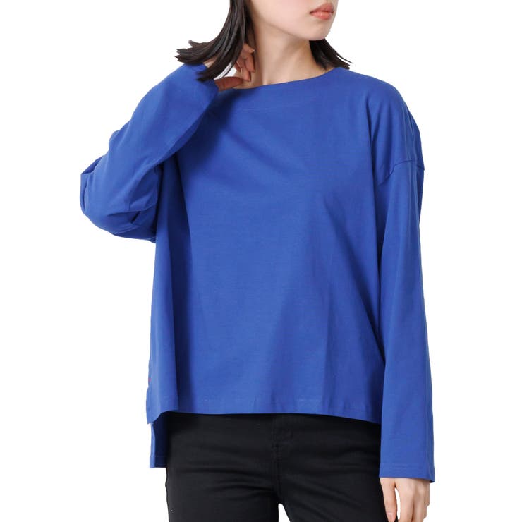 ブルー | ドロップショルダーロンTシャツ Tシャツ サイドスリット | mili an deni