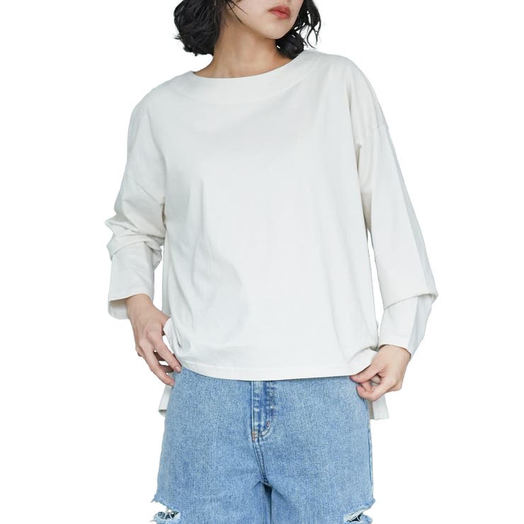 エクリュ | ドロップショルダーロンTシャツ Tシャツ サイドスリット | mili an deni