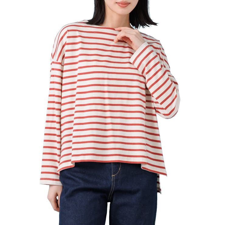 エクリュ×レッド | ドロップショルダーロンTシャツ Tシャツ サイドスリット | mili an deni